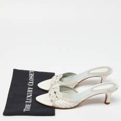 Pre Owned Bottega Veneta White Perforated Intrecciato Leather Slide Sandals Size 40.5