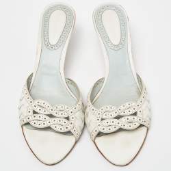 Pre Owned Bottega Veneta White Perforated Intrecciato Leather Slide Sandals Size 40.5