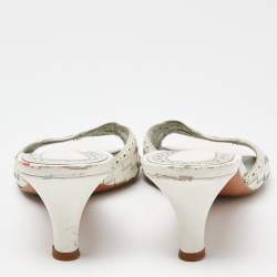 Pre Owned Bottega Veneta White Perforated Intrecciato Leather Slide Sandals Size 40.5