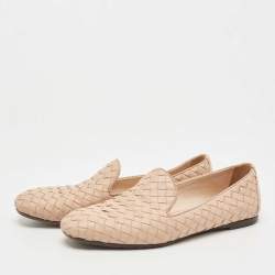 Pre Owned Bottega Veneta Light Pink Intrecciato Leather Smoking Slippers Size 36.5