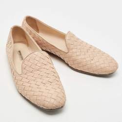 Pre Owned Bottega Veneta Light Pink Intrecciato Leather Smoking Slippers Size 36.5