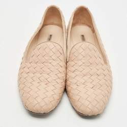 Pre Owned Bottega Veneta Light Pink Intrecciato Leather Smoking Slippers Size 36.5