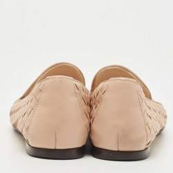 Pre Owned Bottega Veneta Light Pink Intrecciato Leather Smoking Slippers Size 36.5