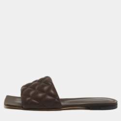 Pre Owned Bottega Veneta Brown Quilted Leather Lido Flat Slides Size 38