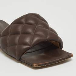 Pre Owned Bottega Veneta Brown Quilted Leather Lido Flat Slides Size 38
