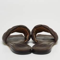 Pre Owned Bottega Veneta Brown Quilted Leather Lido Flat Slides Size 38
