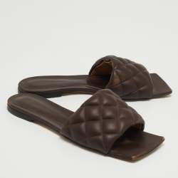 Pre Owned Bottega Veneta Brown Quilted Leather Lido Flat Slides Size 38