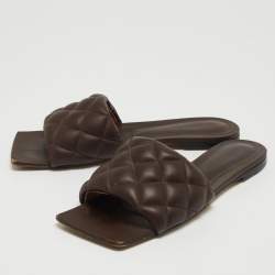 Pre Owned Bottega Veneta Brown Quilted Leather Lido Flat Slides Size 38