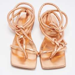 Pre Owned Bottega Veneta Metallic Leather Ankle Tie Flat Sandals Size 37