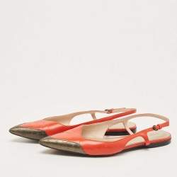 Pre Owned Bottega Veneta Orange/Metallic Leather Slingback Flats Size 40