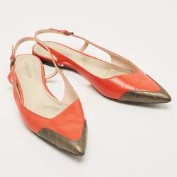 Pre Owned Bottega Veneta Orange/Metallic Leather Slingback Flats Size 40