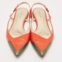 Pre Owned Bottega Veneta Orange/Metallic Leather Slingback Flats Size 40