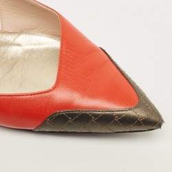 Pre Owned Bottega Veneta Orange/Metallic Leather Slingback Flats Size 40