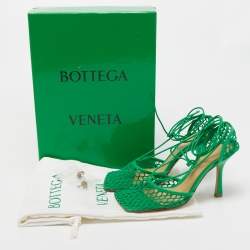 مملوكة مسبقًا Bottega Veneta Green Mesh and Leather Stretch Ankle Wrap Pumps Size 37