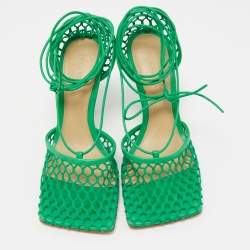 مملوكة مسبقًا Bottega Veneta Green Mesh and Leather Stretch Ankle Wrap Pumps Size 37