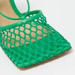 مملوكة مسبقًا Bottega Veneta Green Mesh and Leather Stretch Ankle Wrap Pumps Size 37