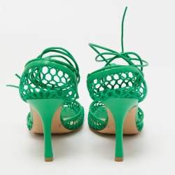 مملوكة مسبقًا Bottega Veneta Green Mesh and Leather Stretch Ankle Wrap Pumps Size 37