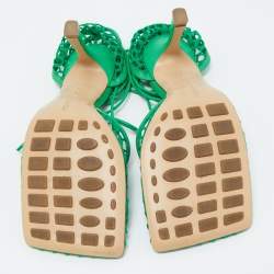 مملوكة مسبقًا Bottega Veneta Green Mesh and Leather Stretch Ankle Wrap Pumps Size 37