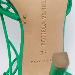 مملوكة مسبقًا Bottega Veneta Green Mesh and Leather Stretch Ankle Wrap Pumps Size 37