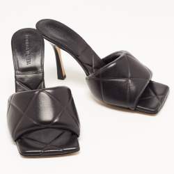 Pre Owned Bottega Veneta Black Leather Lido Slide Sandals Size 38.5