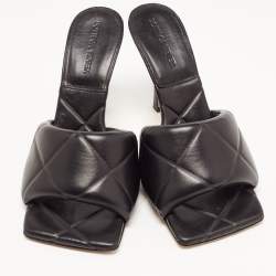Pre Owned Bottega Veneta Black Leather Lido Slide Sandals Size 38.5