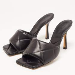 Pre Owned Bottega Veneta Black Leather Lido Slide Sandals Size 38.5