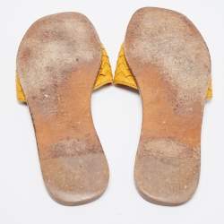 Pre Owned Bottega Veneta Yellow Intrecciato Leather Flat Slides Size 37