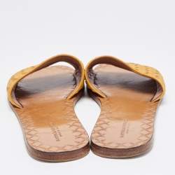 Pre Owned Bottega Veneta Yellow Intrecciato Leather Flat Slides Size 37