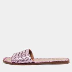مملوكة مسبقًا Bottega Vaneta Metallic Purple Intrecciato Foil Leather Ravello Flat Slides Size 38