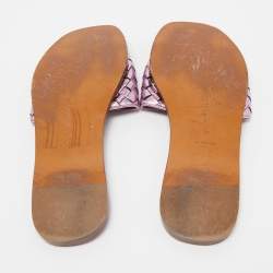 مملوكة مسبقًا Bottega Vaneta Metallic Purple Intrecciato Foil Leather Ravello Flat Slides Size 38
