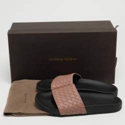 Pre Owned Bottega Veneta Brown Intrecciato Leather Flat Slides Size 38 