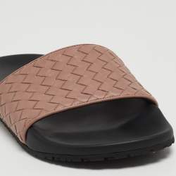 Pre Owned Bottega Veneta Brown Intrecciato Leather Flat Slides Size 38 