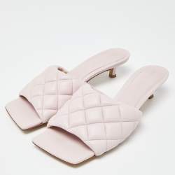 Pre Owned Bottega Veneta Pink Leather Lido Slide Sandals Size 38