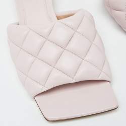 Pre Owned Bottega Veneta Pink Leather Lido Slide Sandals Size 38