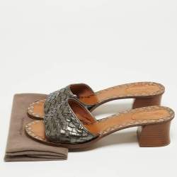 Bottega Veneta Metallic Woven Leather Intrecciato Slide Sandals Size 40.5