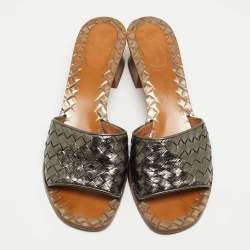 Bottega Veneta Metallic Woven Leather Intrecciato Slide Sandals Size 40.5