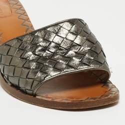 Bottega Veneta Metallic Woven Leather Intrecciato Slide Sandals Size 40.5