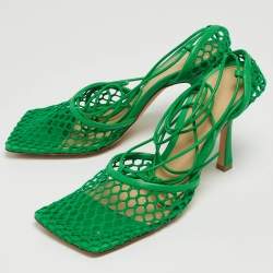 مملوكة مسبقًا Bottega Veneta Green Mesh Stretch Ankle Tie Pumps Size 37.5