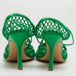 مملوكة مسبقًا Bottega Veneta Green Mesh Stretch Ankle Tie Pumps Size 37.5