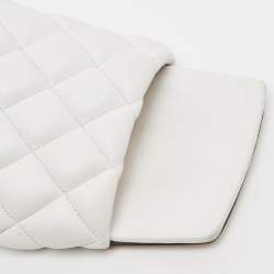 Pre Owned Bottega Veneta White Quilted Leather Flat Slides Size 40