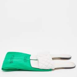 Pre Owned Bottega Veneta White Quilted Leather Flat Slides Size 40