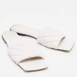 Pre Owned Bottega Veneta White Quilted Leather Flat Slides Size 40