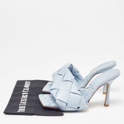 Pre Owned Bottega Veneta Blue Intrecciato Leather Lido Slide Sandals Size 38