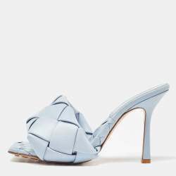Pre Owned Bottega Veneta Blue Intrecciato Leather Lido Slide Sandals Size 38