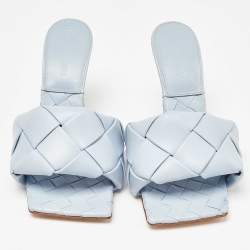 Pre Owned Bottega Veneta Blue Intrecciato Leather Lido Slide Sandals Size 38