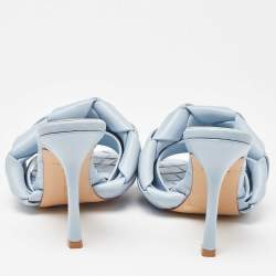 Pre Owned Bottega Veneta Blue Intrecciato Leather Lido Slide Sandals Size 38