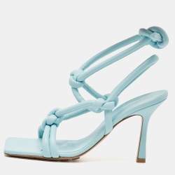 مملوكة مسبقًا Bottega Veneta Blue Leather Ankle Strap Sandals Size 37