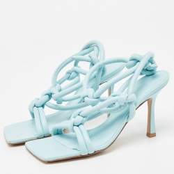 مملوكة مسبقًا Bottega Veneta Blue Leather Ankle Strap Sandals Size 37