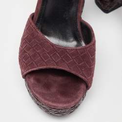 مملوكة مسبقًا Bottega Veneta Plum Intrecciato Suede Coated Espadrille Platform Ankle Strap Sandals Size 38