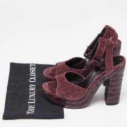 مملوكة مسبقًا Bottega Veneta Plum Intrecciato Suede Coated Espadrille Platform Ankle Strap Sandals Size 38